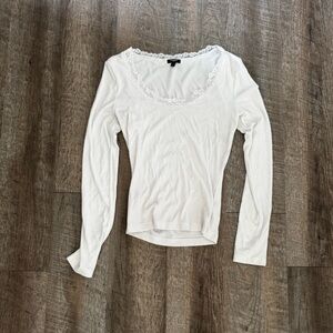 Express White Lace-Trim Long Sleeve Tee